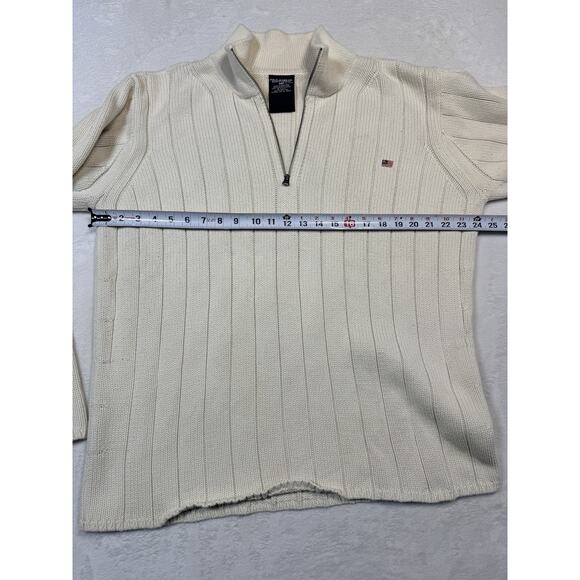 Polo Jeans Ralph Lauren Vintage 1/4 Zip Ribbed Knit Sweater Cotton XL Cream - Picture 7 of 12